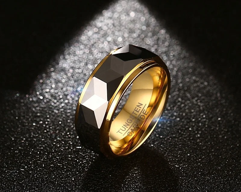 Gold Plated Tungsten Rings Hammered Men Ring Wholesale Men Jewelry