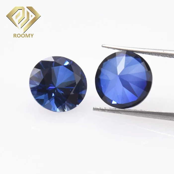 Premium jewelry gems 5A round brilliant  4mm 5mm to 12mm synthetic blue sapphire stone  Loose Gemstone