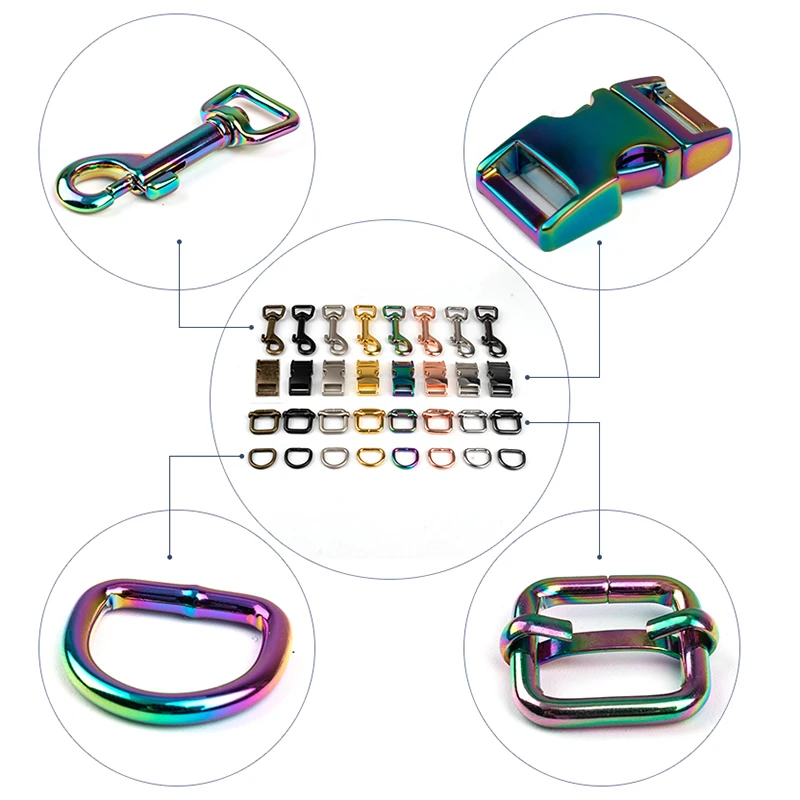 Wholesale Factory Custom 20MM Metal quick release buckle D ring/ Dog snap hook/ adjustable clip set for Dog collar hardware