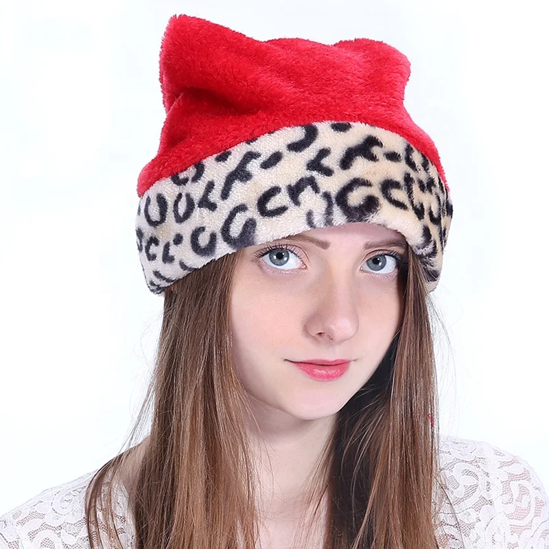BSCI Factory SJ020 Yiwu sexy leopard pattern plush christmas hats traditional women mix design