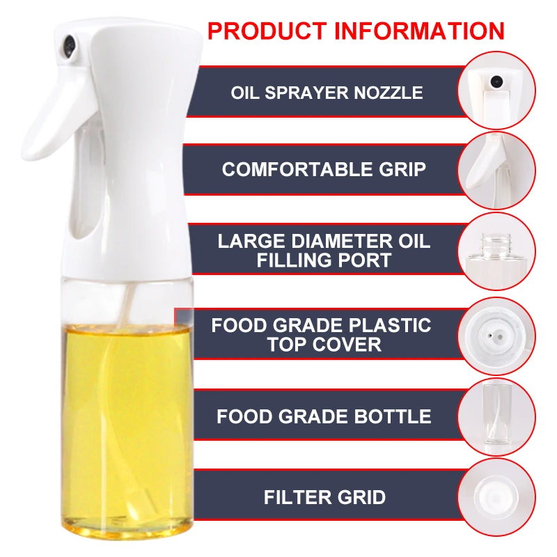 200ML Household kitchen Press-type BBQ Oil Spray Bottle Edible Olive Oil Spray Dispenser Bottle Sprayer For Cooking plastic