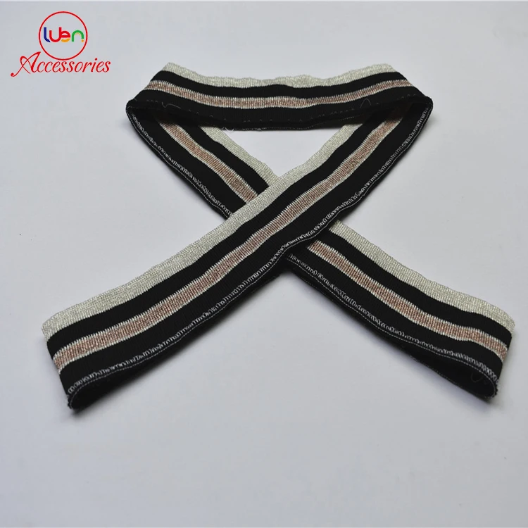 Polyester striped knitting rib fabric cuff product type flat knit rib collar