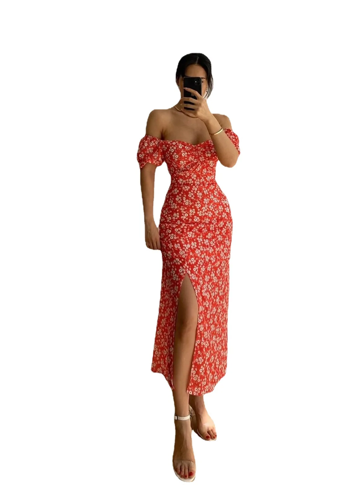 Factory Wholesale Custom Casual Short Sleeve  Long Women Floral Print Long Dresses