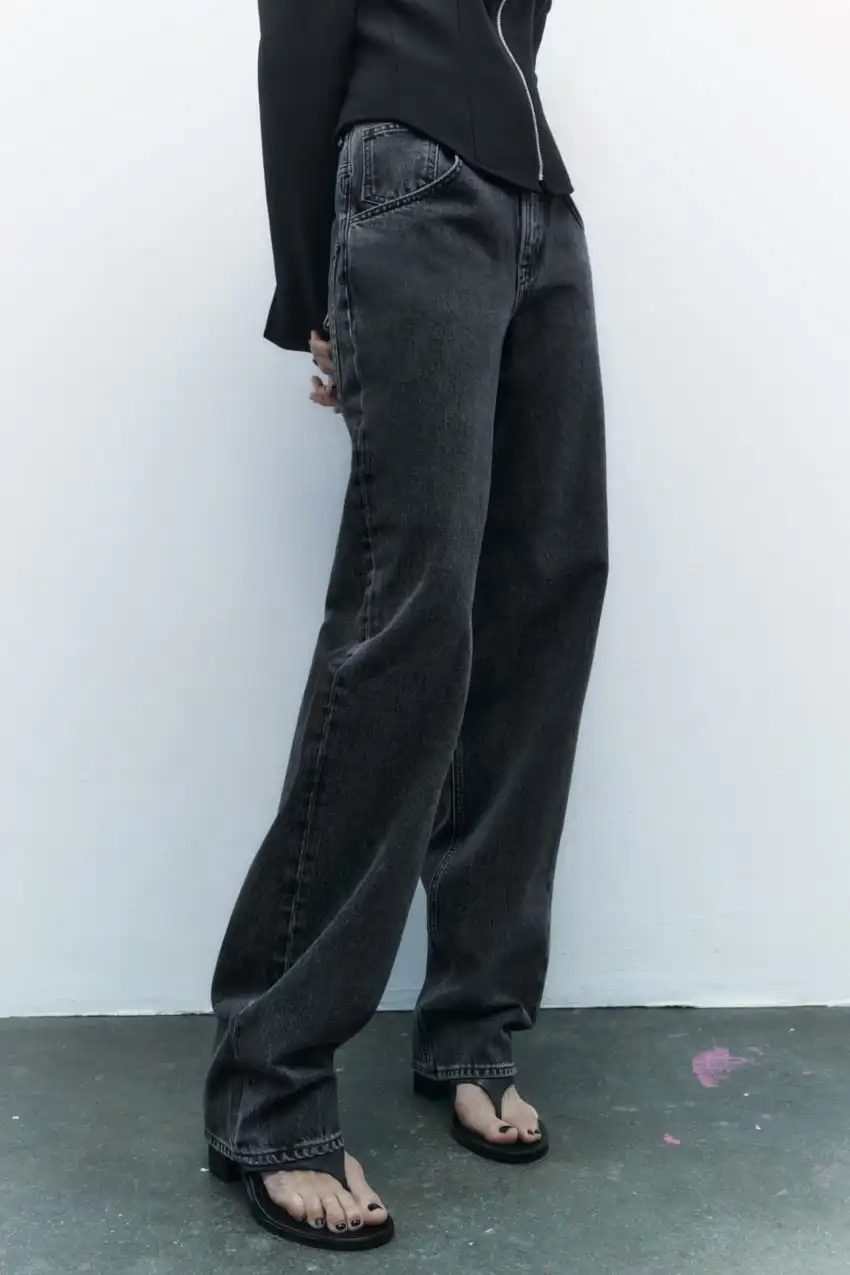 Custom Women High Rise Black Wide Leg Jeans Loose Full Length Straight Jeans Baggy Wide Leg Jeans For Women