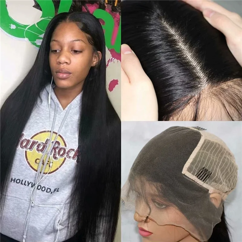 
Natural Black Silky Straight Brazilian Hair Transparent Swiss Lace Front Wigs 100% Virgin Human Hair Wigs 
