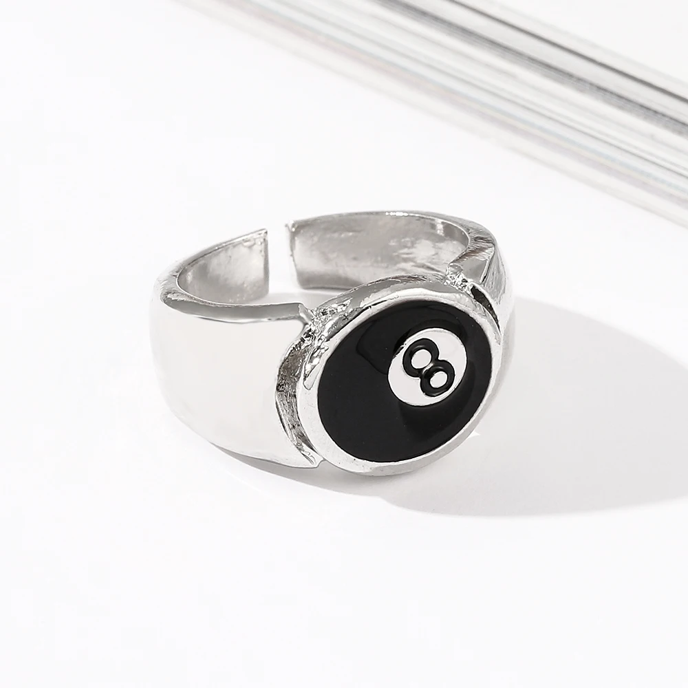 Hiphop Number 8 Mens Signet Rings Cool Black Enamel Snooker Ball Sport Jewelry Gifts