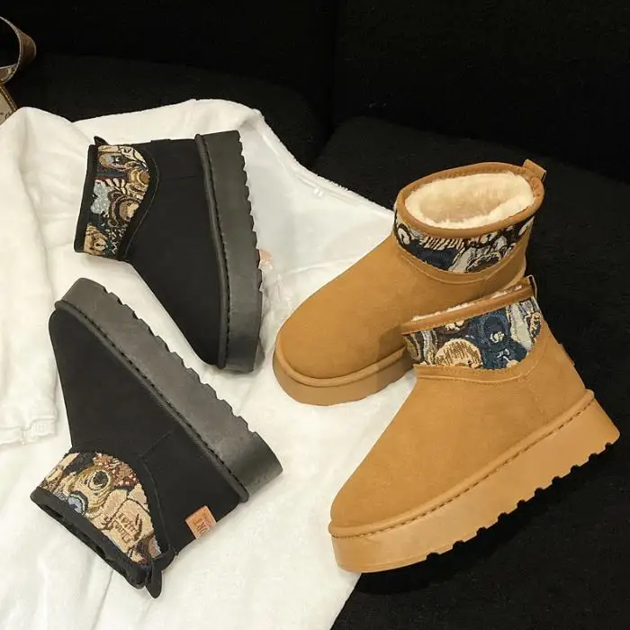 2023 Winter Fashion Snow Boots Custom Logo Women Plus Fleece Thick Sole Casual Warm Cotton Shoes Luxury Designer Boots