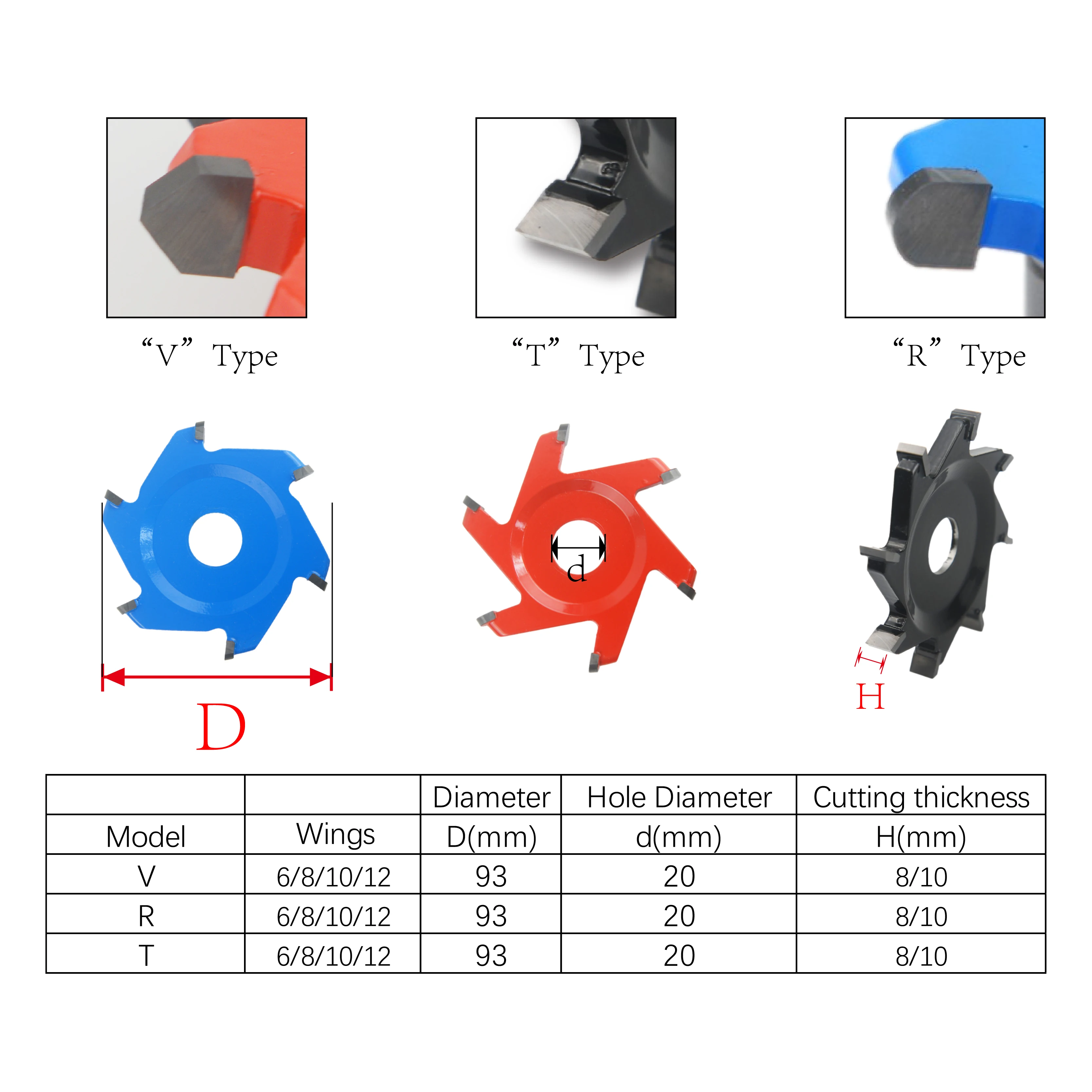 Aluminum Composite Panel Cutting Blade Wood Shaper Cutters Woodworking Slotting Saw Blade V-R-T-shaped