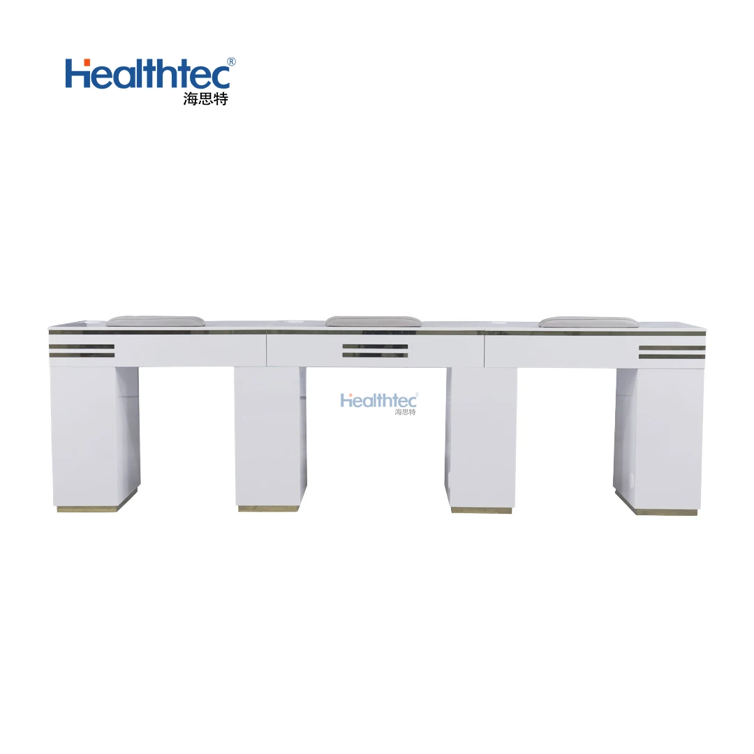 Manicure Table Healthtec Furniture 3 Persons Seats Salon Equipment Luxury Nail Table With Dust Collector