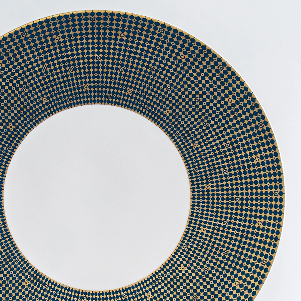 Luxury Bone China Ceramic Glaze Plate For Wedding Dishes Restaurant Blue With Gold Round Dishes & Plates Hotel  Charger Platter