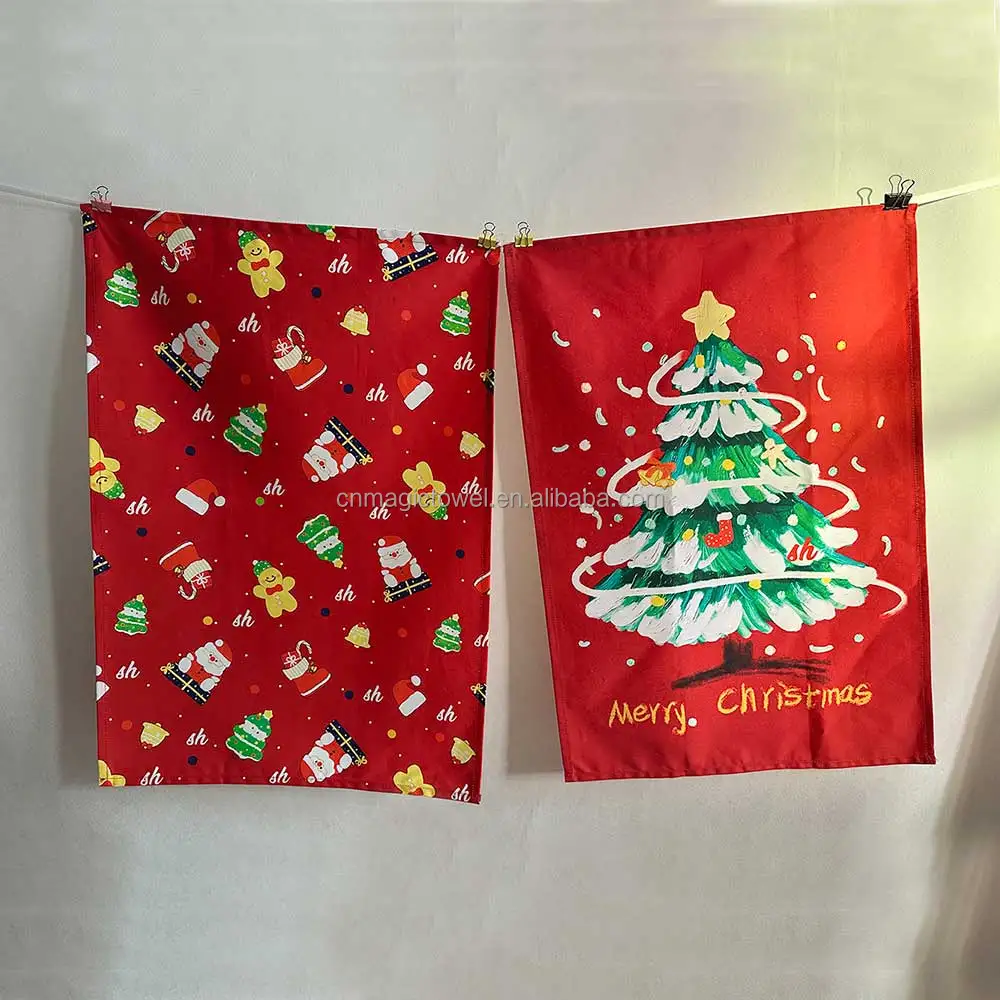 wholesale blank white good quality sublimation plain linen customized printed Christmas tea towel sets cotton custom tea towels