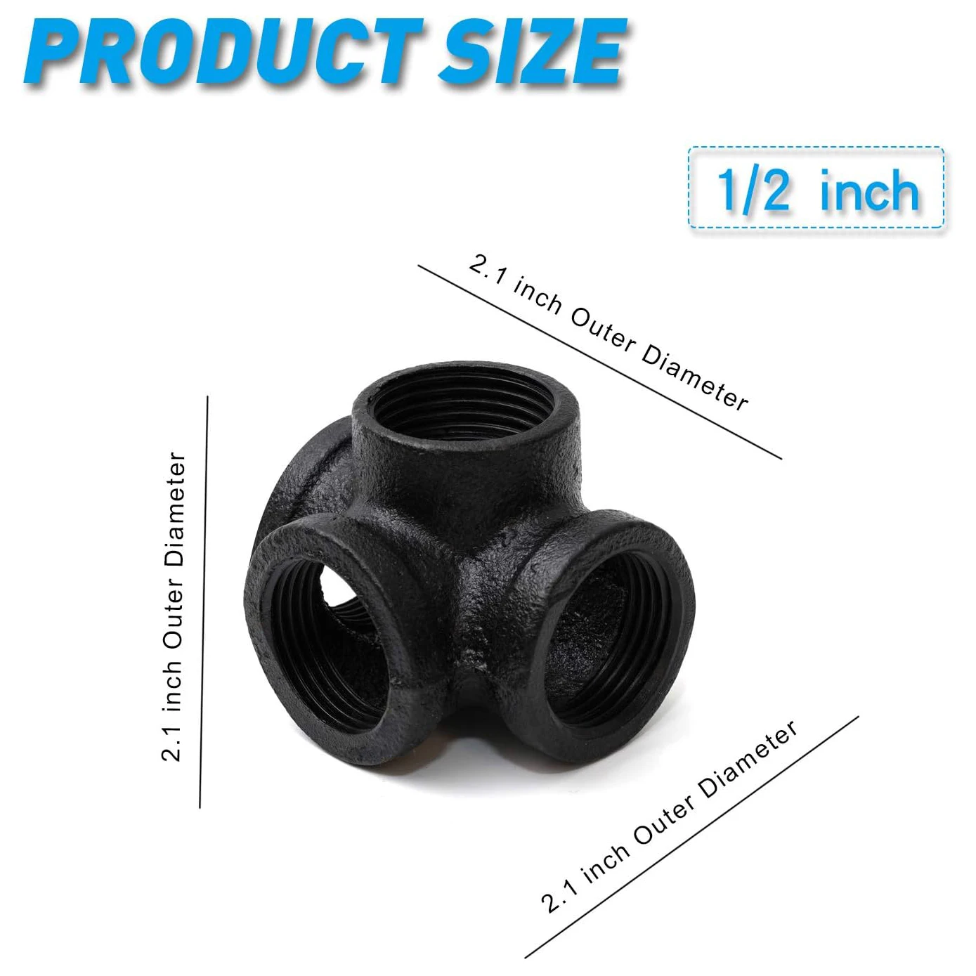 Black 4-Way Side Outlet Tee Home 4-Way Corner Cast Black Malleable Iron Pipe Fitting For Industrial Furniture DIY Decoration