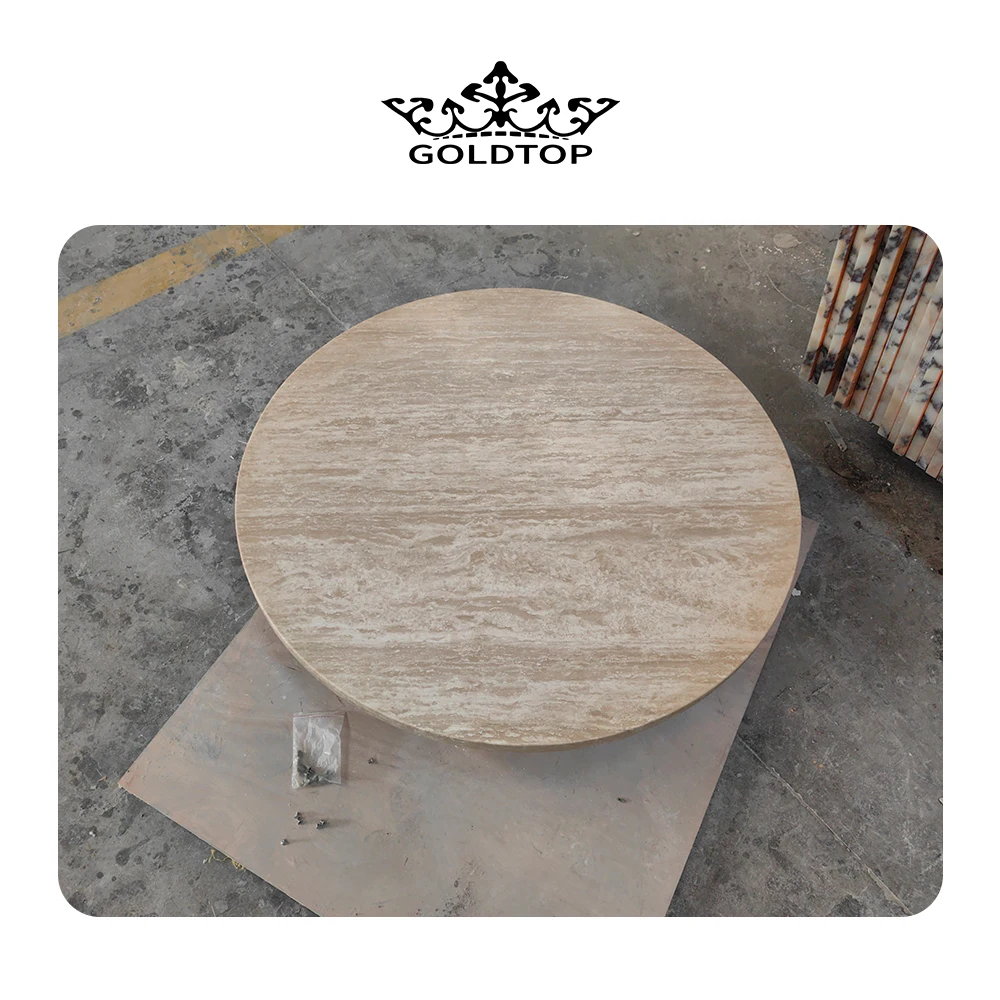 Goldtop OEM/ODM traverten Travertin travertino best quality limestone dining table Turkey Roman Travertine Round Table