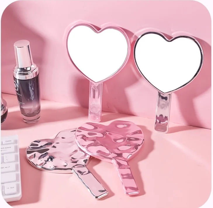 Hot Selling Electroplated Handle Sliver Round Square Small Handheld Makeup Mirror Silver Chrome Handheld Mirror Cosmetic Mirror