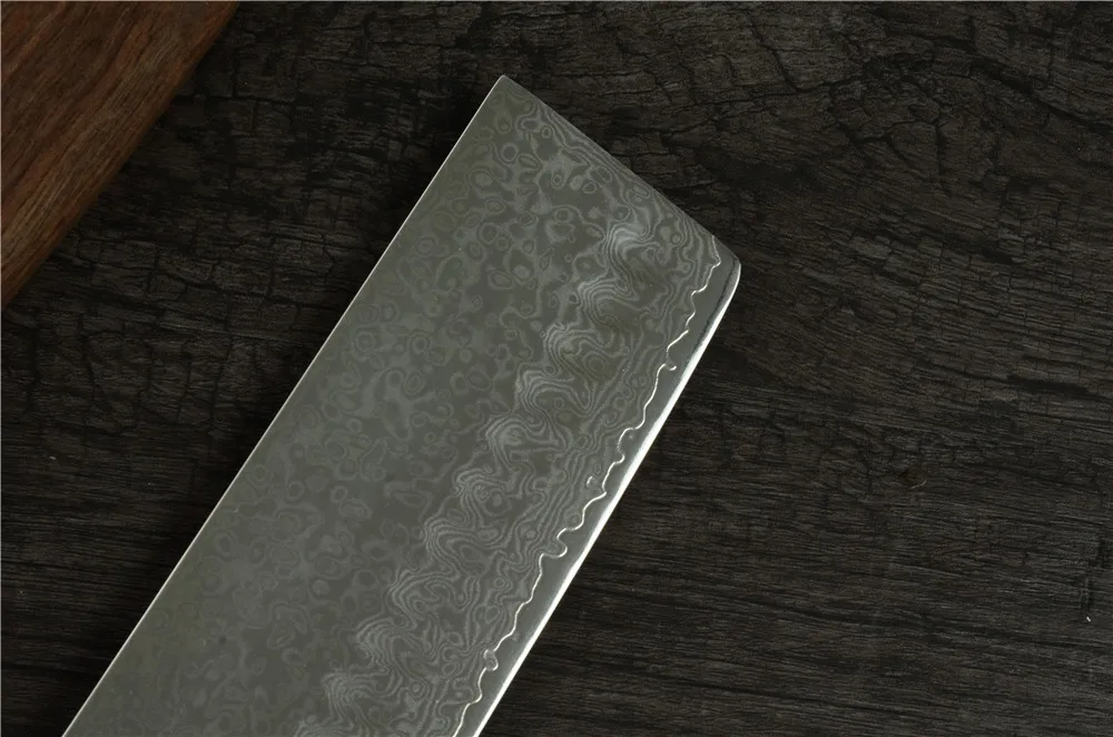 Damascus Steel Non-stick Cutting Meat Cleaver Japanese Chef Knives Kitchen Damascus Nakiri Knife with Flower Nail Wood Handle