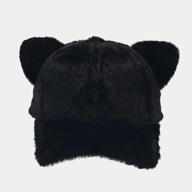 Custom embroidery furry baseball caps lovely animal cat ear hat winter cute caps for women