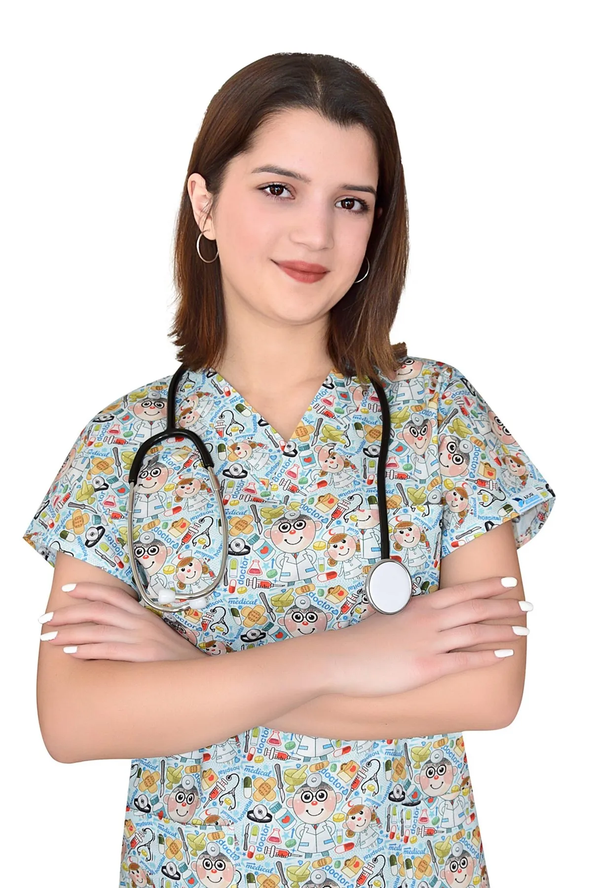 Hospital Uniform Unisex Doctor Patterned Top Shirt Cotton Master Elastic Uniform Nurse Medical Scrubs Comfortable Stylish Medica