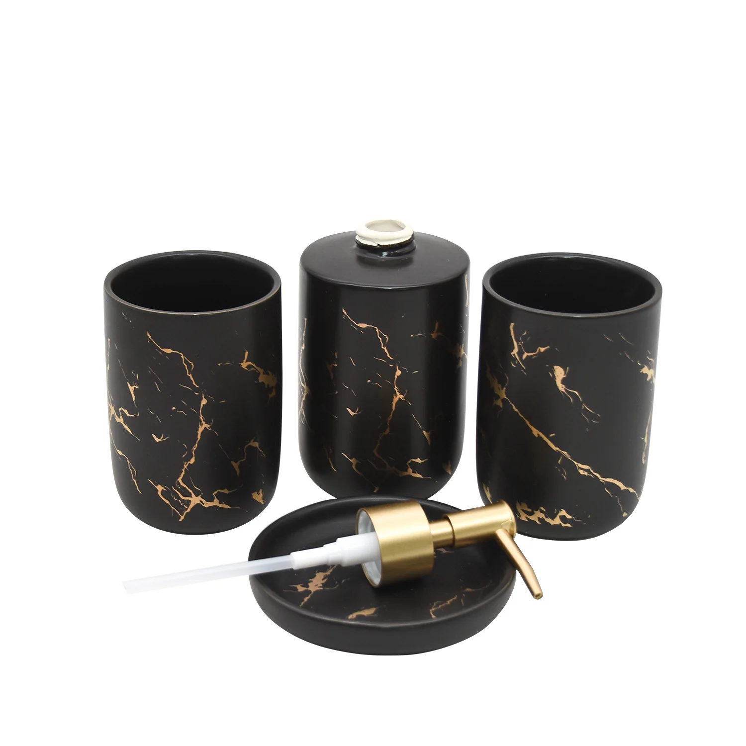 
wholesales Nordic simple ceramic marble bathroom 4pcs toothbrush holder set round 