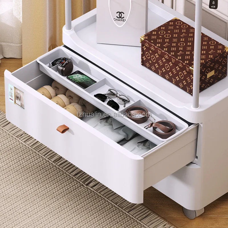 2024 New Bedroom Floor Mounted Clothes Hanger Clothes Storage Rack Corner Multifunctional Movable Hanging Rack Dustproof