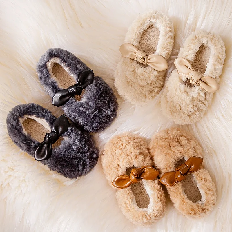 2021 Fall Winter Indoor Outdoor Soft Rubber Sole Non Slip Thick Warm Plush Cotton Baby Girl Shoes
