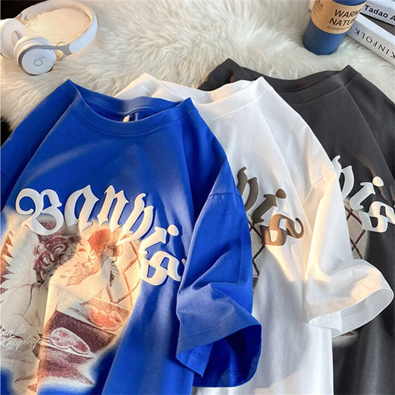 custom logo puff printing streetwear high quality 100% cotton printed hip hop oversized vintage t shirt