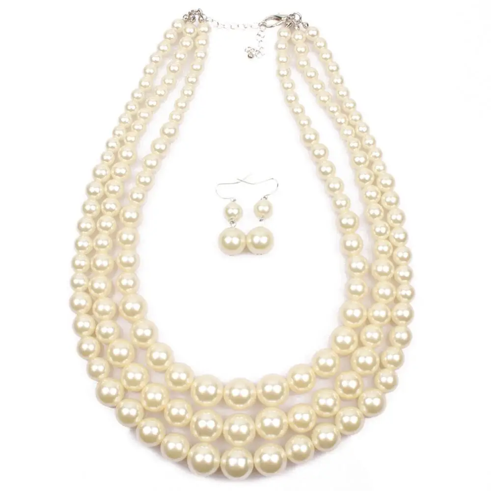 T6410 Wholesale Fashion pearls necklace and earrings set African style pearls jewelry set