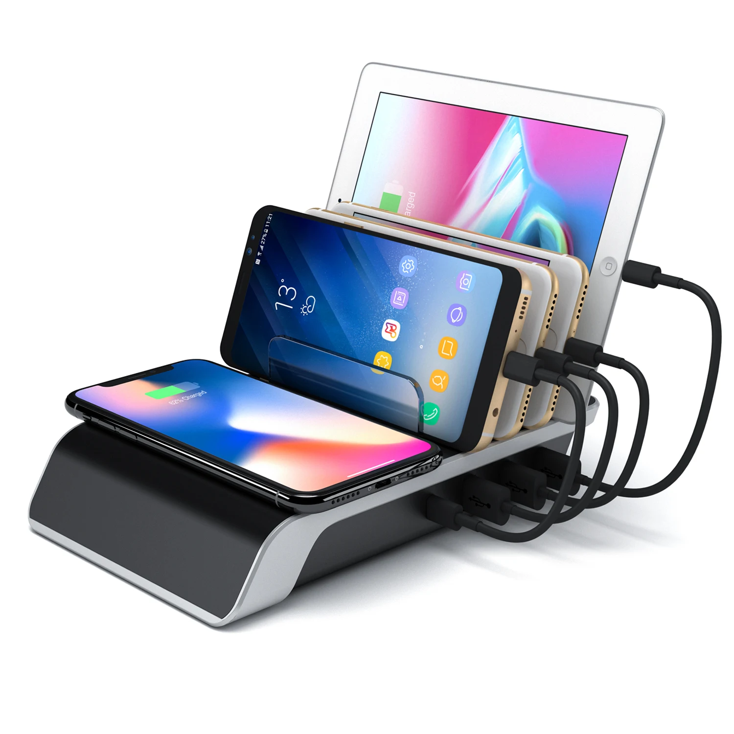  Быстрая зарядная станция 5 в 1 подставка для нескольких телефонов с 4 USB-портами и беспроводной зарядной площадкой QI совместимая