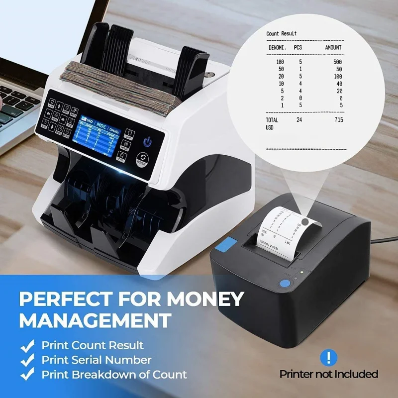 Vertical multi-currency bill counter, total amount, intelligent recognition, money counting machine