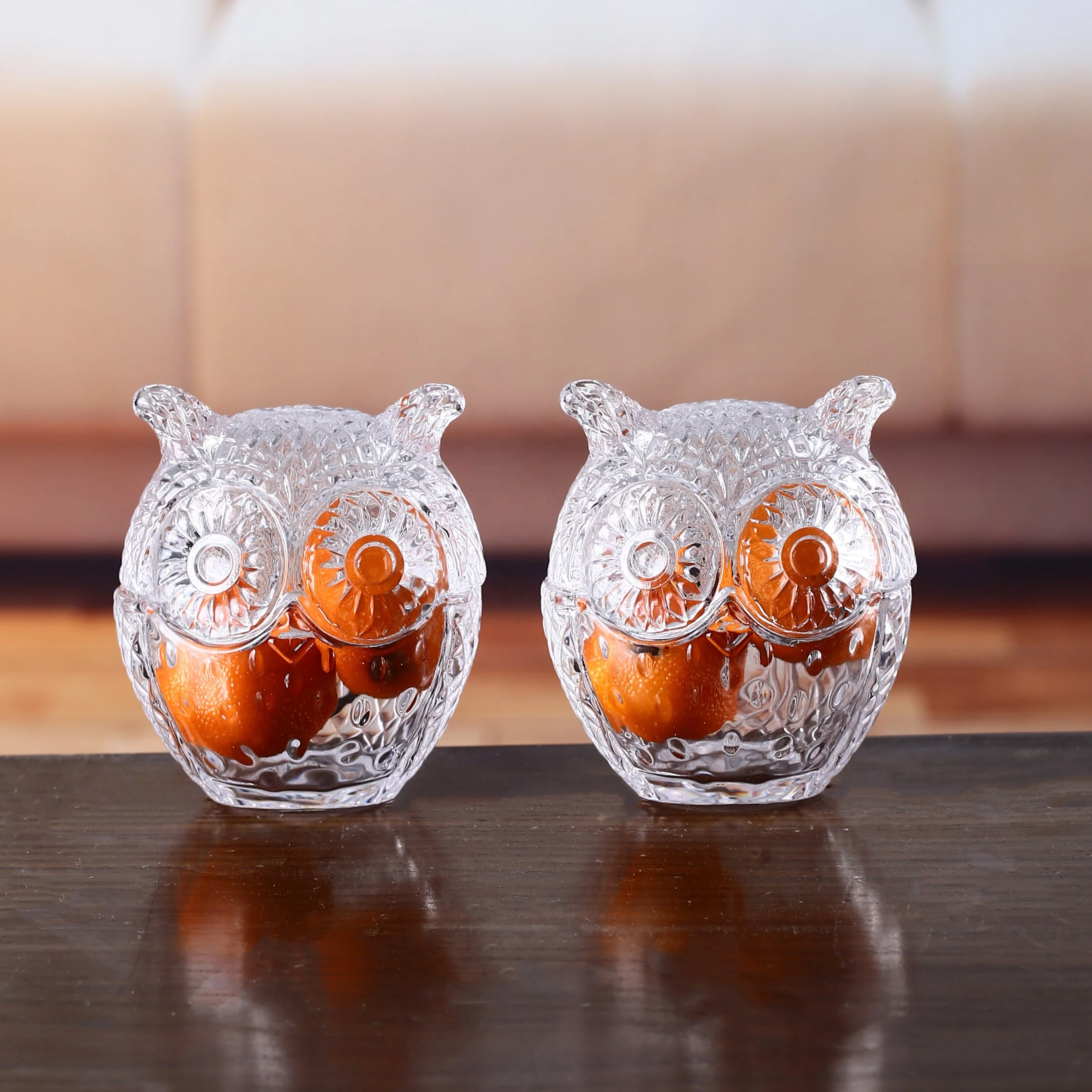 Clear glass candle holder jar owl shaped elegant decoration jar cut glass candle jar