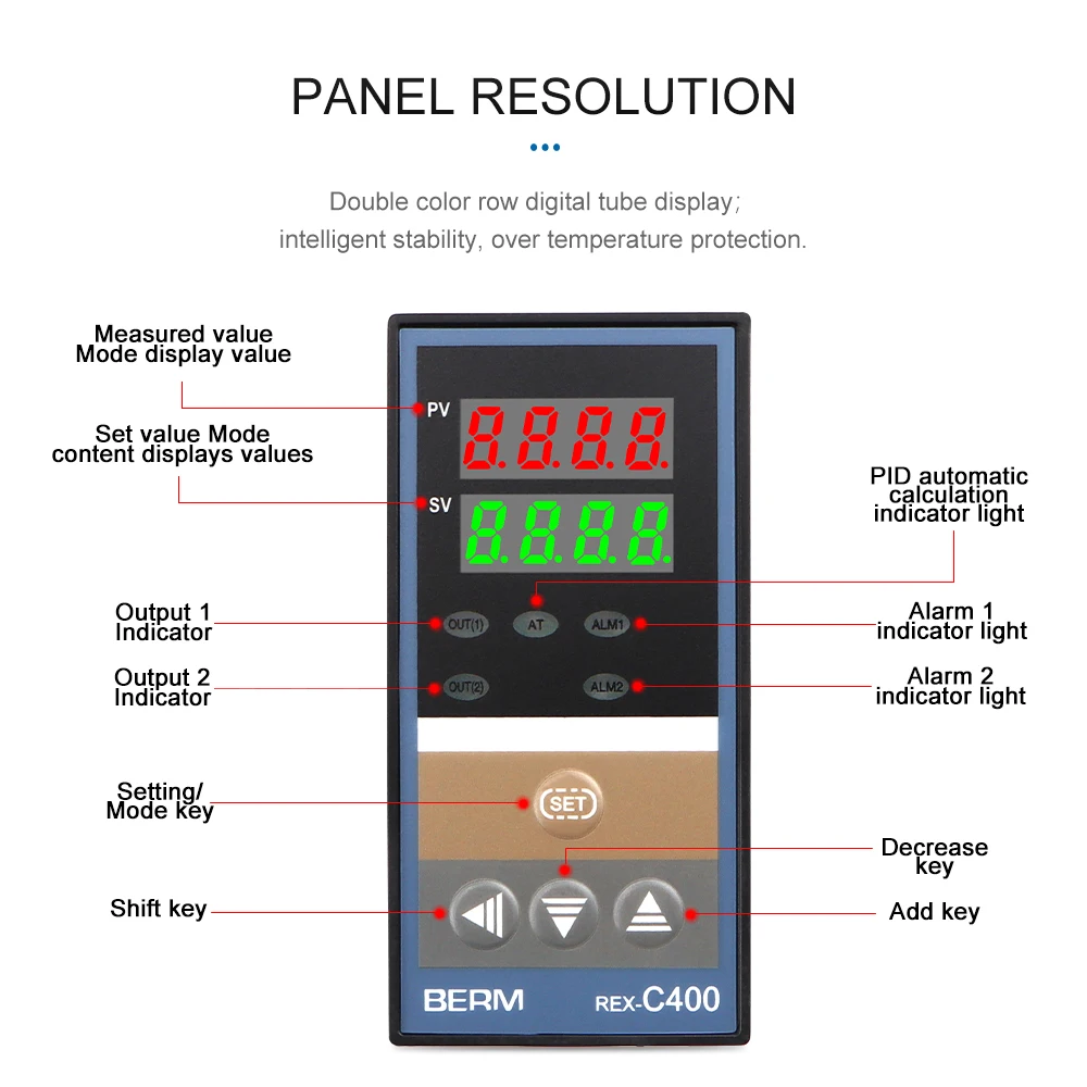 BERM REX-C400 Intelligent PID Thermostat 220V K Type/J Type/PT100 Input Temperature Controller