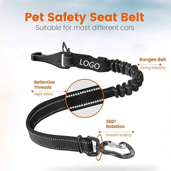 Custom Logo Black Retractable Adjustable Pet Supplies Attractive Design Pet Cat Dogs Safety Leads Seat Belt For Vehicle Car