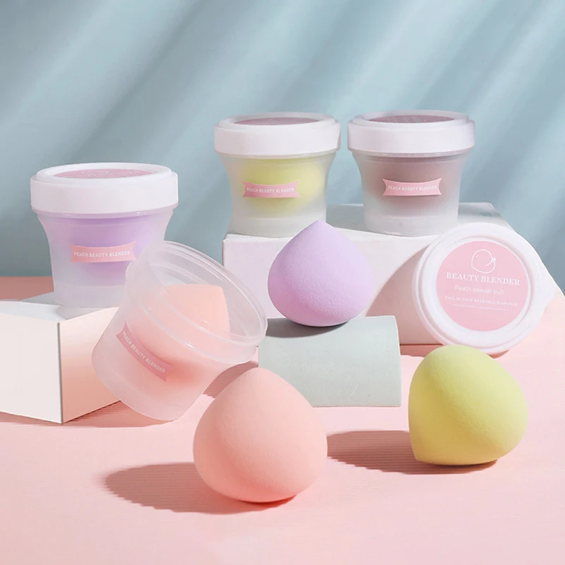 Fruit peach beauty eggs makeup sponge with case latex free material very soft beauty pink makeup the egg custom logo