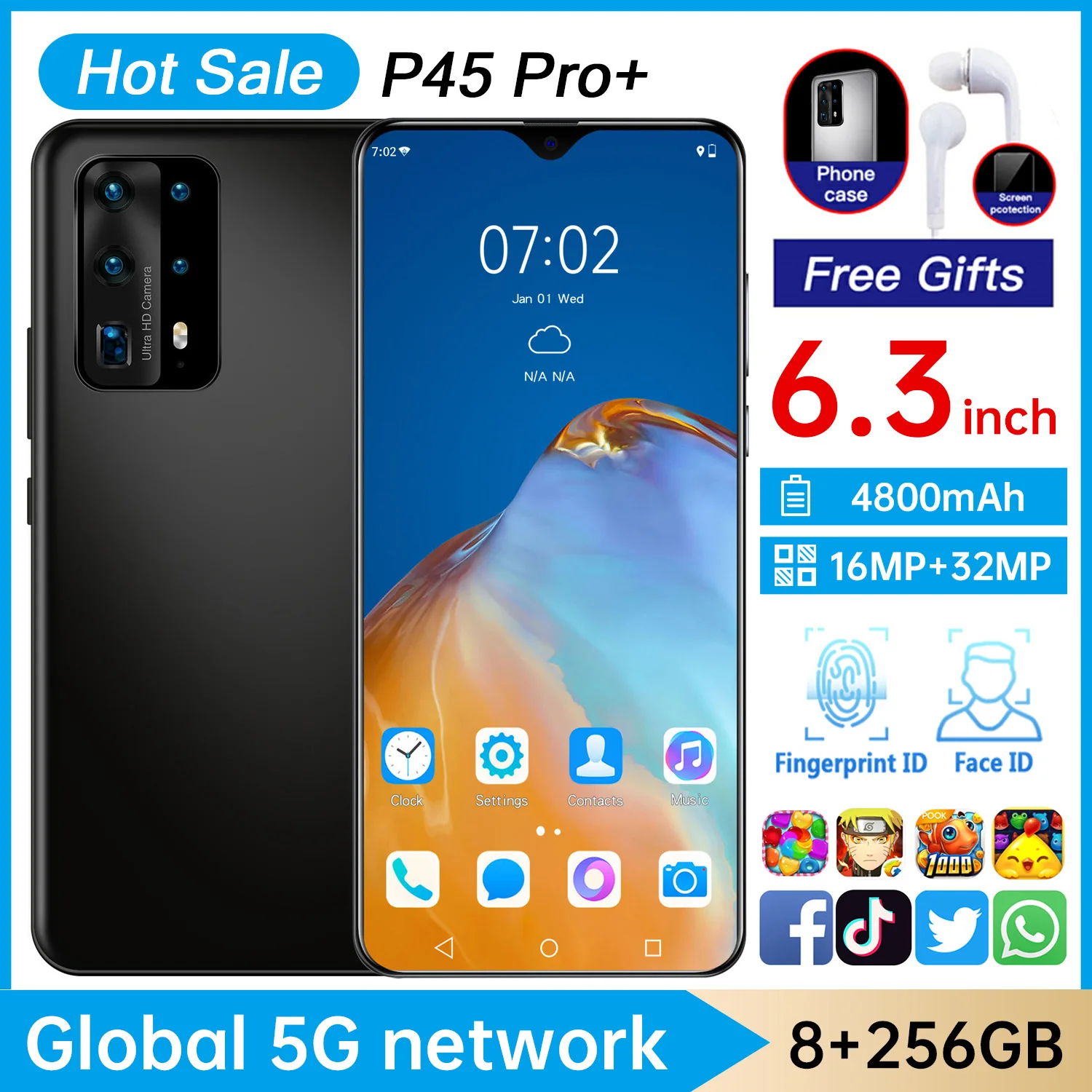  Смартфон P45 Pro на Android 10 0 8 + 256 ГБ 6 3 дюйма две