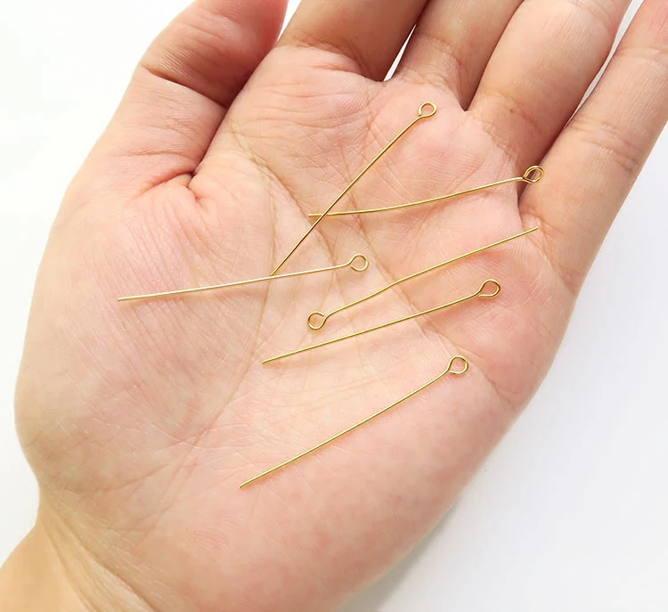 Stainless Steel Real Gold PVD Plated Flat Head Ball Head Open Eye Pins Non Tarnish for DIY Jewelry Making