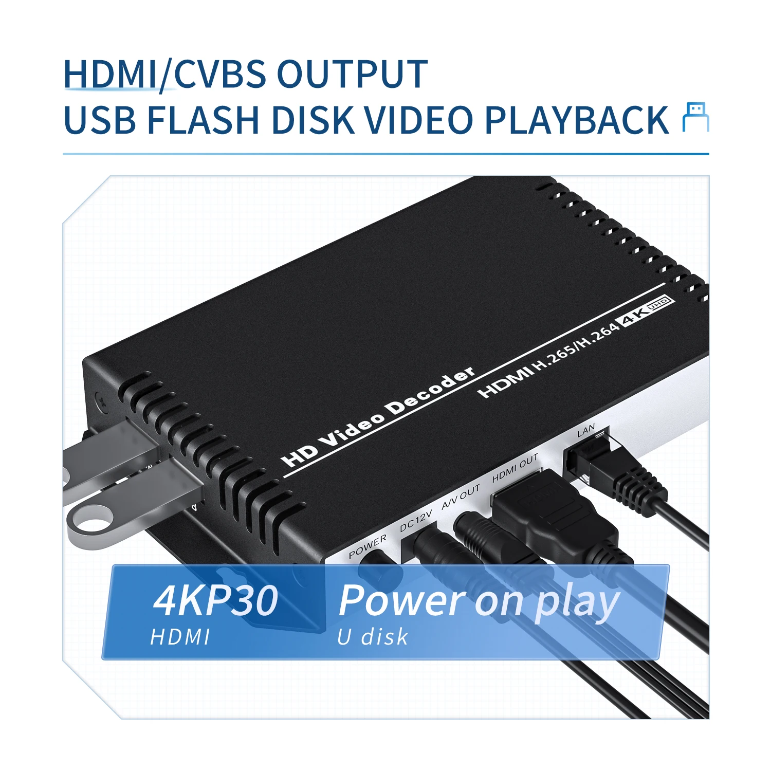 UNISHEEN 4K Ultra HD H.265 Video Audio Stream Decoder With HDMI CVBS AV RCA Output For IP Camera Live Streaming