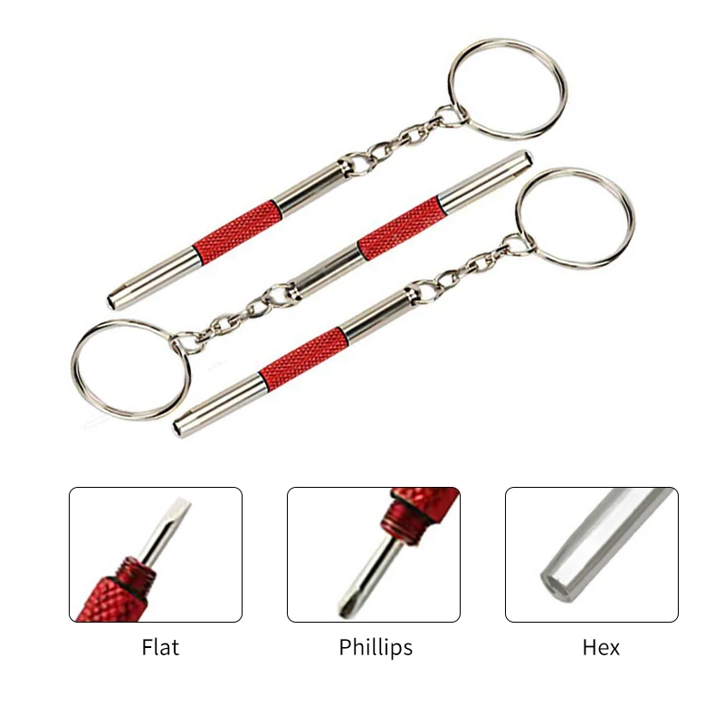 Portable 3 In 1 Mini Phillips Eyeglass Screwdriver Cutter Head Steel Glasses Screwdriver Set With Keychain