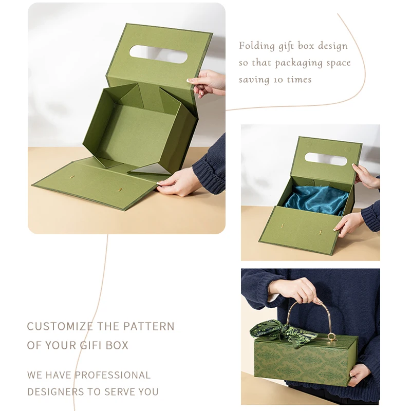 High quality folding scarf tie silk scarf candle cosmetic paper box custom logo magnet paper box packaging