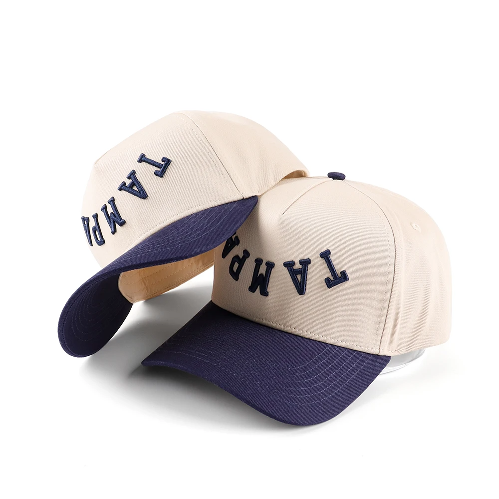 Factory price custom 3D Embroidery Logo high quality fashion 5 panel a frame cotton baseball caps for four seasons sports hats