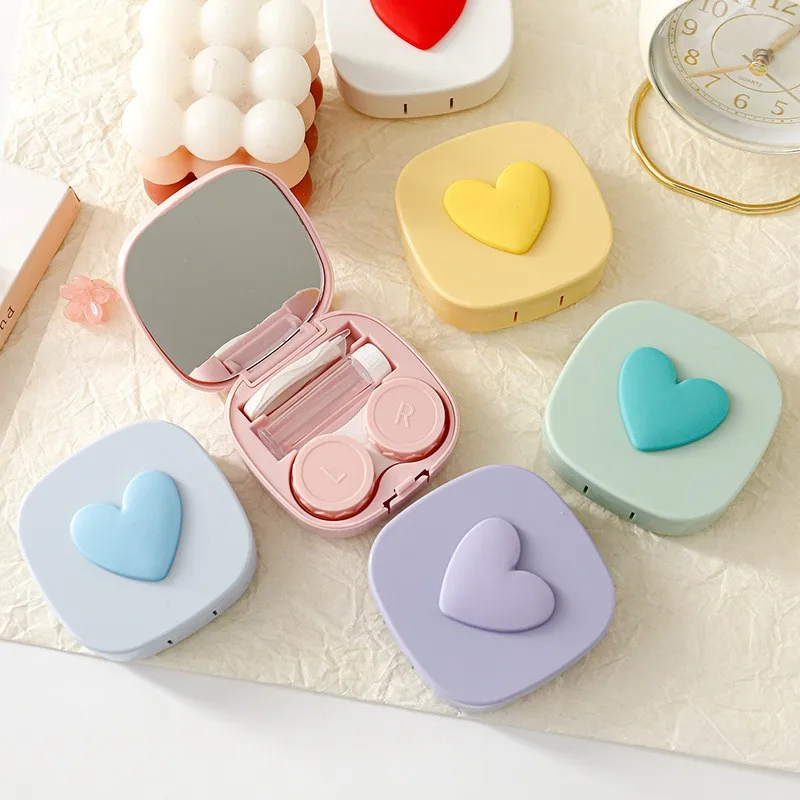 Elegant Compact Eye Contact Case with Mirror Cute Colorful Plastic Lens Case for Traveling Portable Contact Box