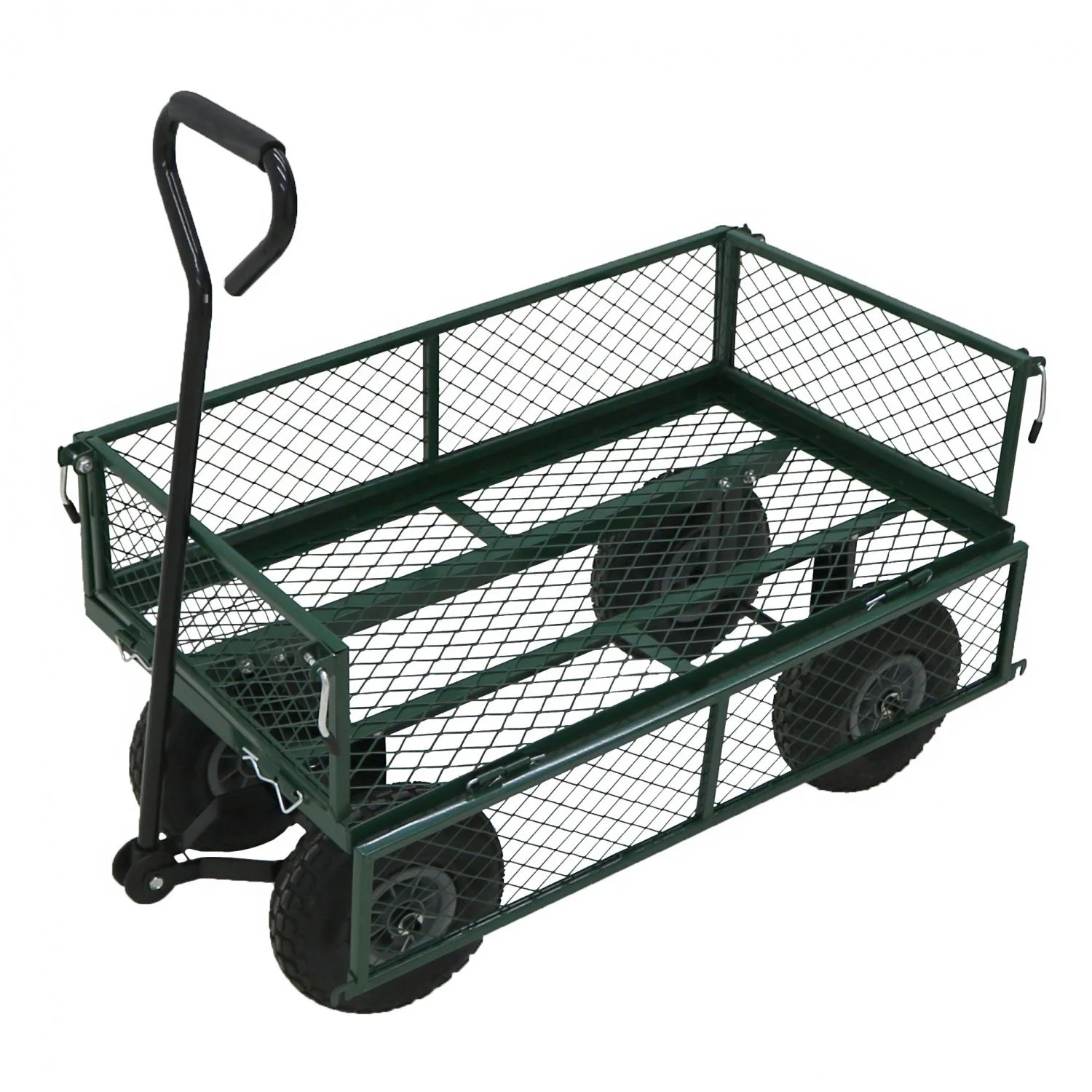 Green Trailer Cart Heavy Duty Metal Gardening Trolley