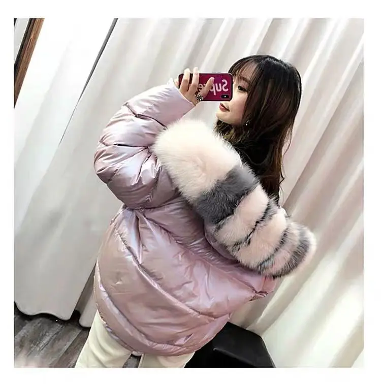 
Winter new Korean fashion tide two sides wearing glossy super fox fur down jacket female short coat 