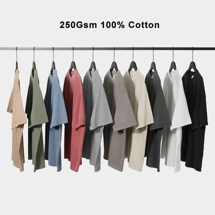 High Quality 250 Gsm 100% Cotton Custom T shirt Printing Unisex Oem Plain T shirt Blank Vintage T shirt Tshirt Acid Wash T-shirt