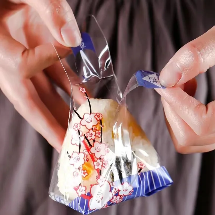 Wholesale Microwaveable Opp Self Adhesive Disposable Triangle Seaweed Onigiri Wrapper Bag Sushi Onigiri Packaging bag