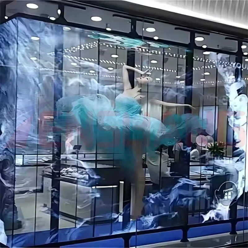 P2.6 P3.91 Ice Curtain Glass Video Wall Panel Clear Window Shop Advertising Led Mesh Display Transparent Led Screen