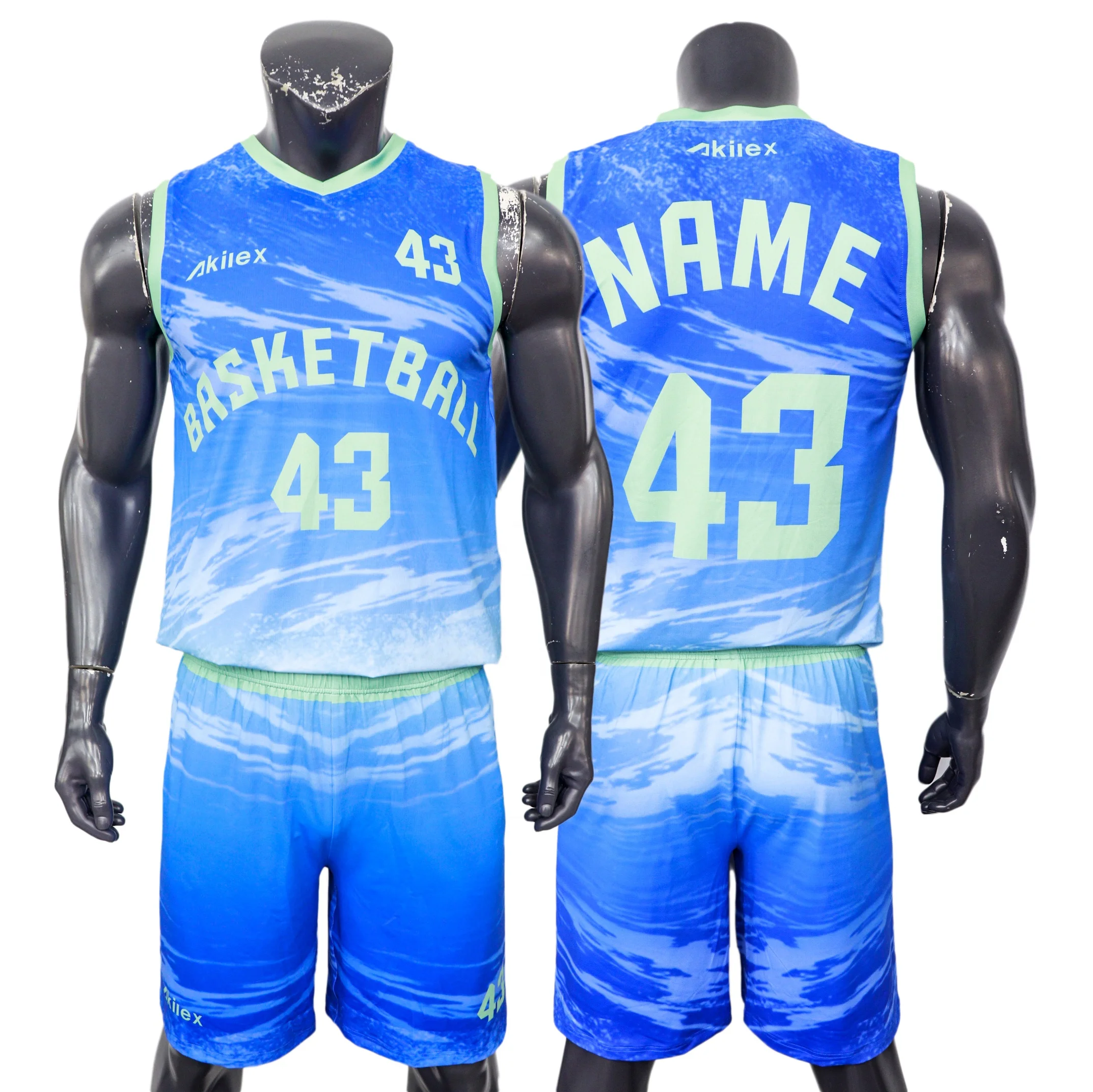 Custom basketball uniform MOQ 10pcs V neck rib collar full sublimation set basketball team uniform