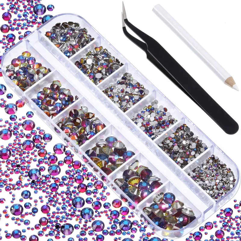 Hotsale 12 grids box  rhinestone nail drill flat glass shaped drill DIY nail rhinestone nail accessories