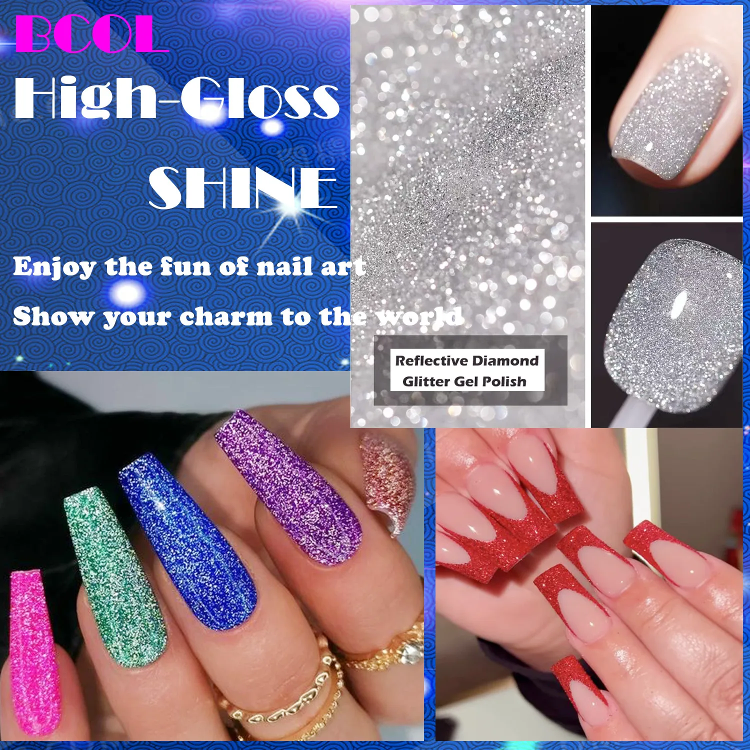 BCOL DISCO Reflective Semi Permanent Gel Nail Art Polish Starter Kit Soak Off UV LED Custom Private Label 6Color Cruelty Free