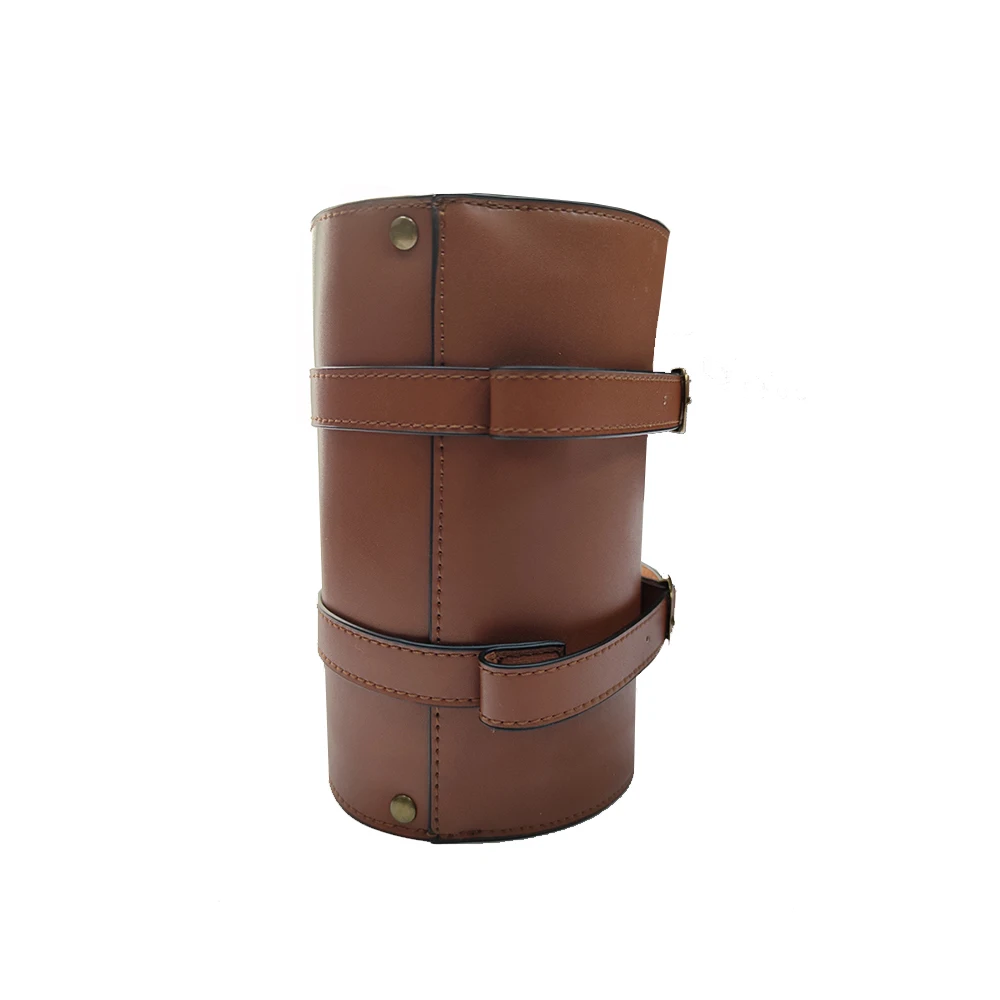 fashion custom brown round bucket rear pu leather bicycle front bag