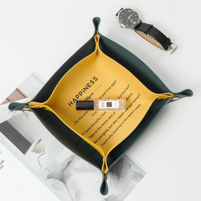 Portable Foldable PU Leather Jewelry Valet Decorative Catchall Tray