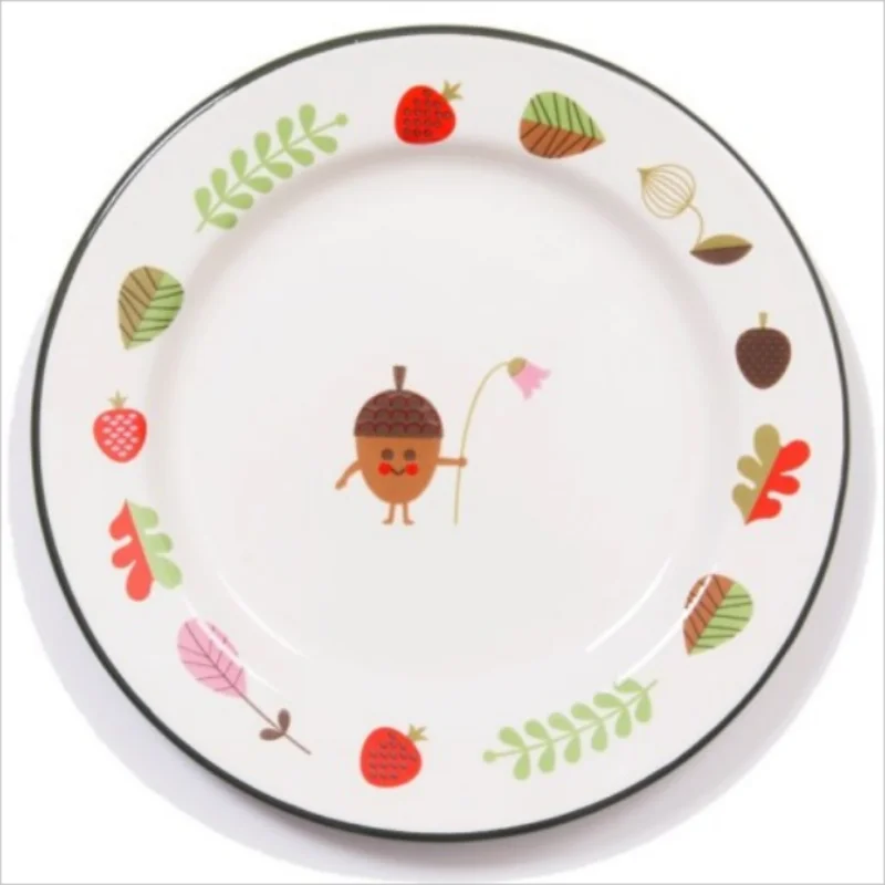 Novelty item classic food grade kitchenware custom colored dinnerware enamel charger dining plates sets wholesale